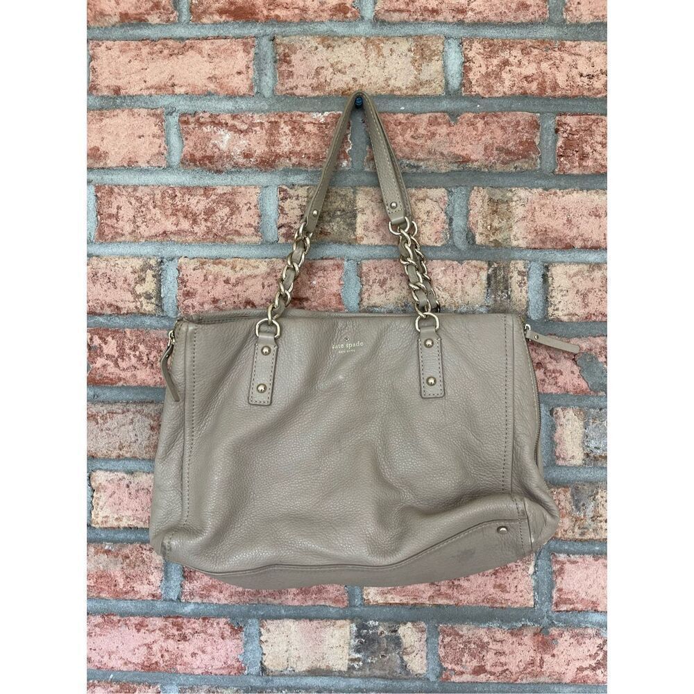 Kate Spade Womens Taupe Leather Chain Link Metal Double Handle Shoulder Bag